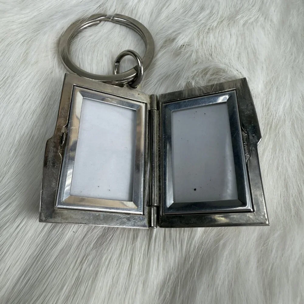 #1 Grandpa Monogrammed Silver Tone Double Picture Frame Keychain